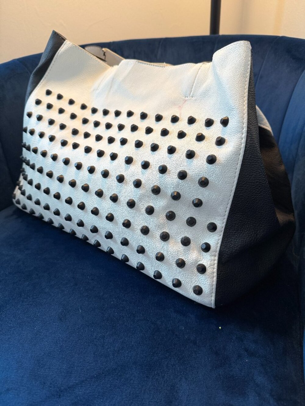 Steve Madden Cream & Black Studded Shoulder Tote Bag (Flawed / Read Description)